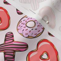 (small scale) XO heart shaped donuts - valentines red and pink on pink 