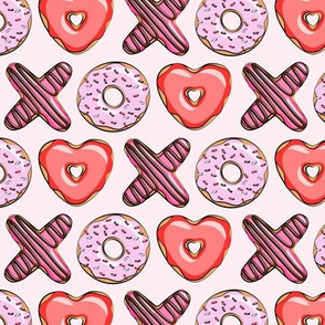 (small scale) XO heart shaped donuts - valentines red and pink on pink 