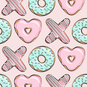 XO heart shaped donuts - valentines pink & mint on pink - valentines day