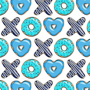 (small scale) blue X O  heart shaped donuts - xo heart donuts 