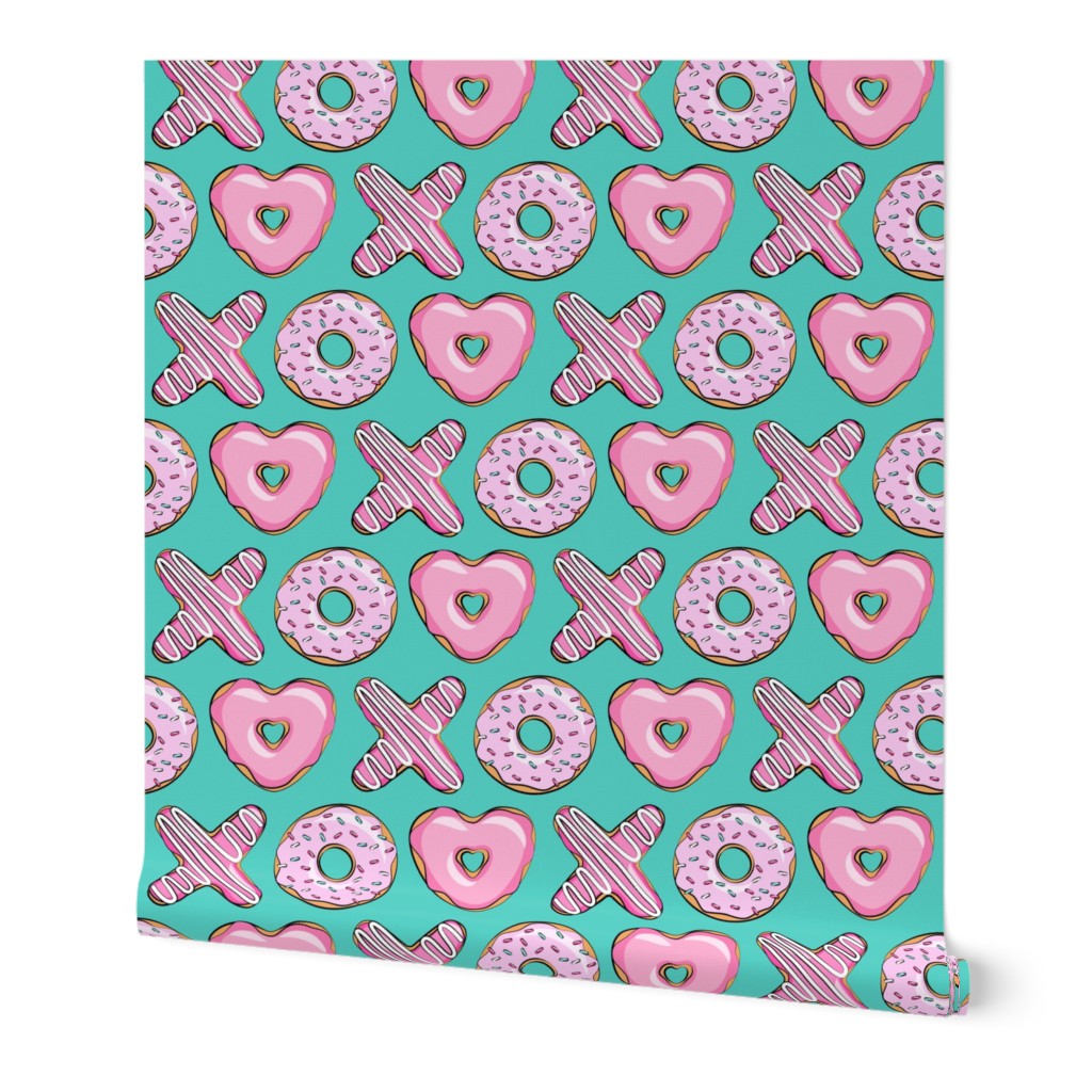 X O  heart shaped donuts - xo heart donuts on dark teal 