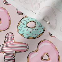 (small scale) XO heart shaped donuts - valentines pink & mint on pink - valentines day