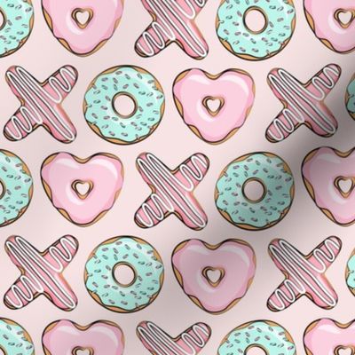 (small scale) XO heart shaped donuts - valentines pink & mint on pink - valentines day