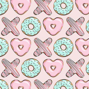 (small scale) XO heart shaped donuts - valentines pink & mint on pink - valentines day
