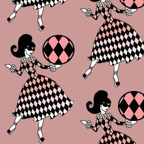 Retro Circus Girl - Mauve and black