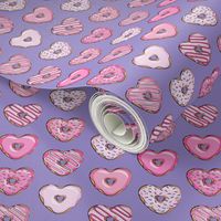 (micro scale) heart shaped donuts - valentines pink on purple