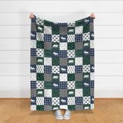 woodland patchwork fishing quilt - green navy grey