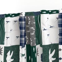 woodland patchwork fishing quilt - green navy grey (90)