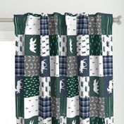 woodland patchwork fishing quilt - green navy grey (90)