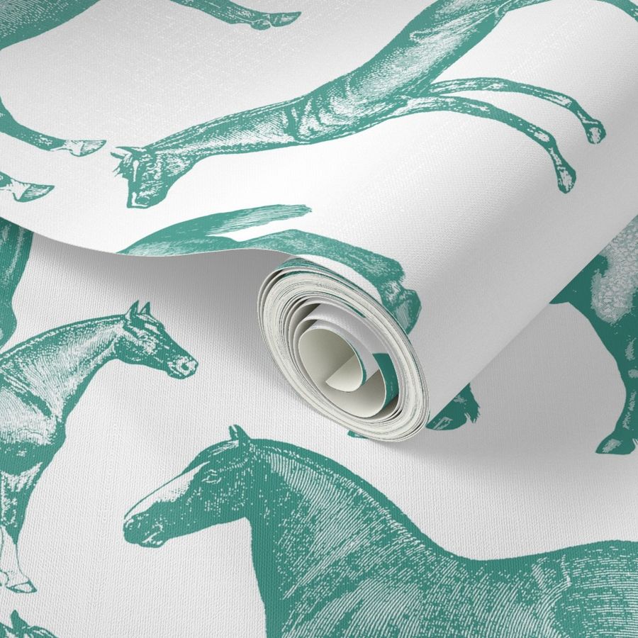 big horse wallpaper pattern green