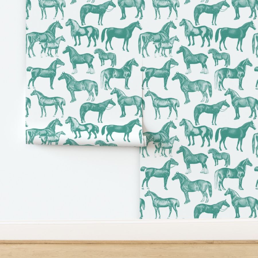 big horse wallpaper pattern green