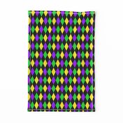 One Inch Mardi Gras Alternating Harlequin Diamonds on Black