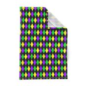 One Inch Mardi Gras Alternating Harlequin Diamonds on Black