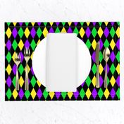 One Inch Mardi Gras Alternating Harlequin Diamonds on Black