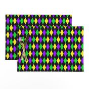 One Inch Mardi Gras Alternating Harlequin Diamonds on Black