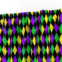 One Inch Mardi Gras Alternating Harlequin Diamonds on Black