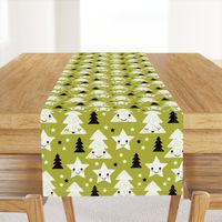 Merry christmas kawaii seasonal christmas trees and stars Japanese illustration print pastel green LARGE