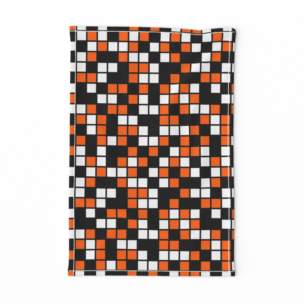 Large Mosaic Squares in Black, Orange, and White