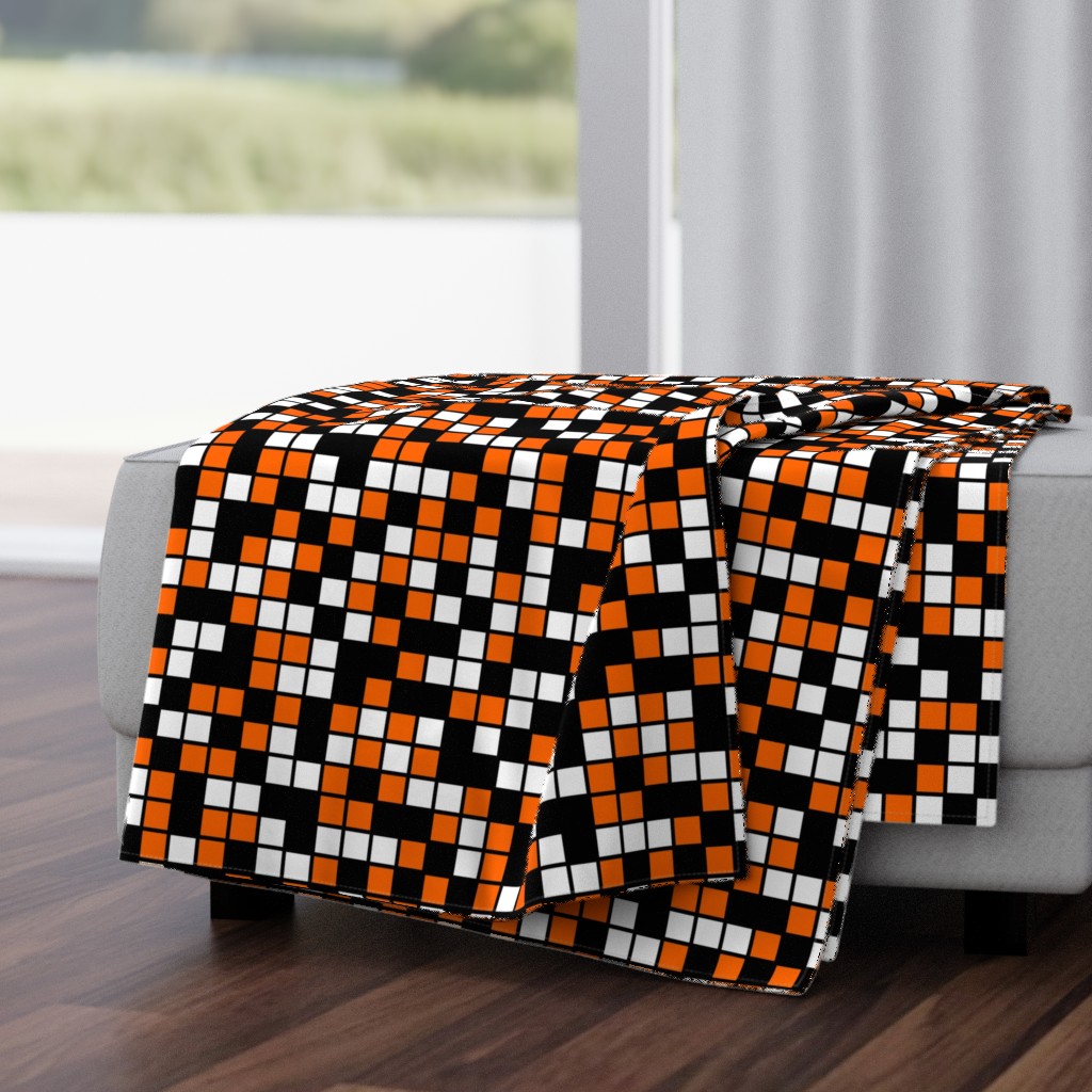 Large Mosaic Squares in Black, Orange, and White