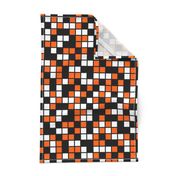 Large Mosaic Squares in Black, Orange, and White