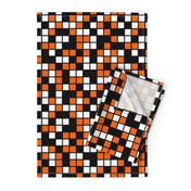 Large Mosaic Squares in Black, Orange, and White