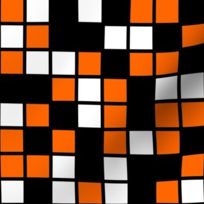 Large Mosaic Squares in Black, Orange, and White