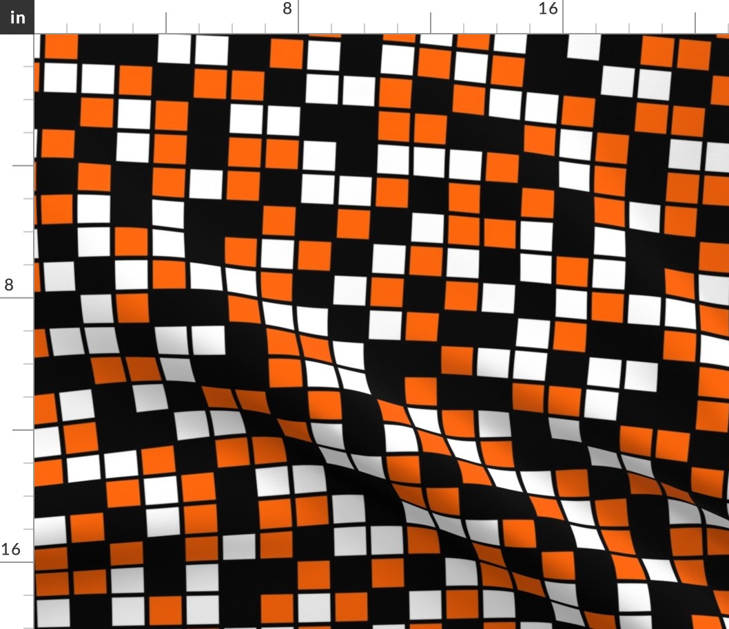 Large Mosaic Squares in Black, Orange, and White