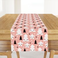 Merry christmas kawaii seasonal christmas trees and stars Japanese illustration print pastel pink LARGE