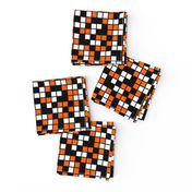 Medium Mosaic Squares in Black, Orange, and White