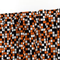 Medium Mosaic Squares in Black, Orange, and White