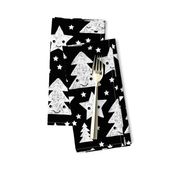 Merry christmas kawaii seasonal christmas trees and stars Japanese illustration print black and white LARGE