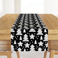 Merry christmas kawaii seasonal christmas trees and stars Japanese illustration print black and white LARGE