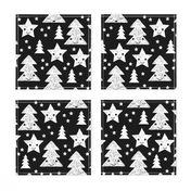 Merry christmas kawaii seasonal christmas trees and stars Japanese illustration print black and white LARGE