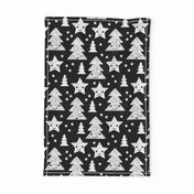 Merry christmas kawaii seasonal christmas trees and stars Japanese illustration print black and white LARGE