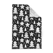 Merry christmas kawaii seasonal christmas trees and stars Japanese illustration print black and white LARGE