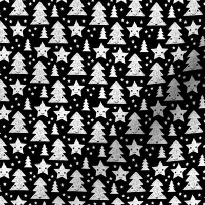 Merry christmas kawaii seasonal christmas trees and stars Japanese illustration print black and white XXS