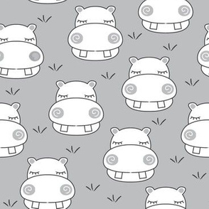 white hippos on grey