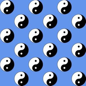 One Inch Black and White Yin Yang Symbols on Cornflower Blue
