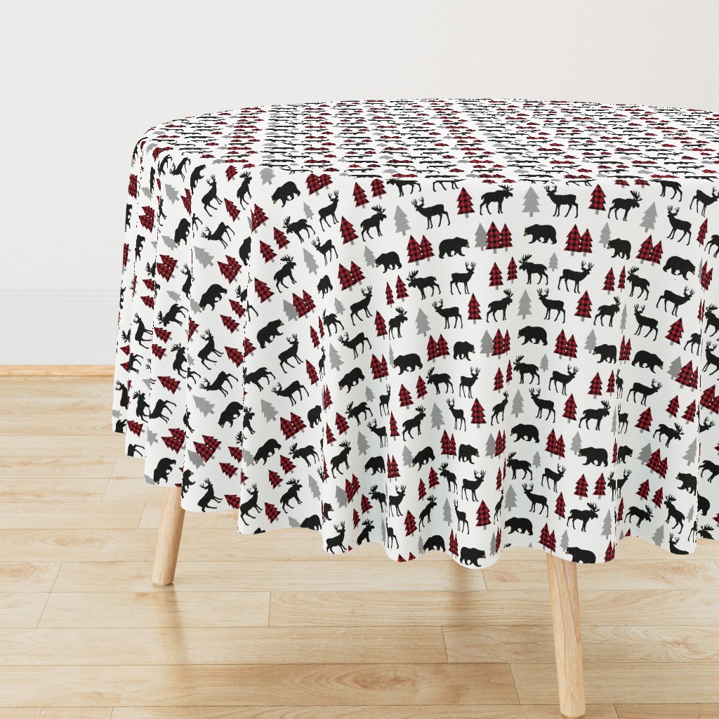 Woodland Animals Bear Moose & Deer - Red + Black Buffalo Plaid Baby Nursery Kids Children Baby Bedding