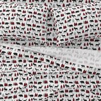 Woodland Animals Bear Moose & Deer - Red + Black Buffalo Plaid Baby Nursery Kids Children Baby Bedding