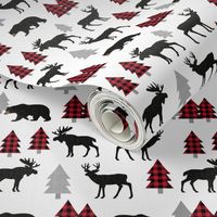 Woodland Animals Bear Moose & Deer - Red + Black Buffalo Plaid Baby Nursery Kids Children Baby Bedding