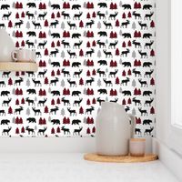 Woodland Animals Bear Moose & Deer - Red + Black Buffalo Plaid Baby Nursery Kids Children Baby Bedding