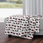 Woodland Animals Bear Moose & Deer - Red + Black Buffalo Plaid Baby Nursery Kids Children Baby Bedding