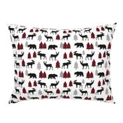 Woodland Animals Bear Moose & Deer - Red + Black Buffalo Plaid Baby Nursery Kids Children Baby Bedding