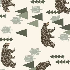 brown bear (RR)// camping geometric trees woodland forest boys outdoors green illustration for boys room