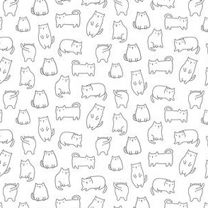 SMALL Fat white cartoon cats pattern. Adorable kitties design.