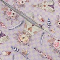 SPRING TEEPEE FLOWERS FEATHERS GINGHAM MAUVE YELLOW PINK