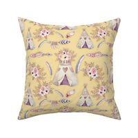 SPRING TEEPEE FLOWERS FEATHERS BUTTER YELLOW