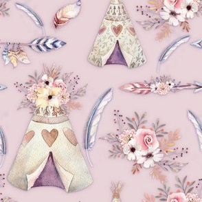 SPRING TEEPEE FLOWERS FEATHERS ARROWS POWDER PINK 