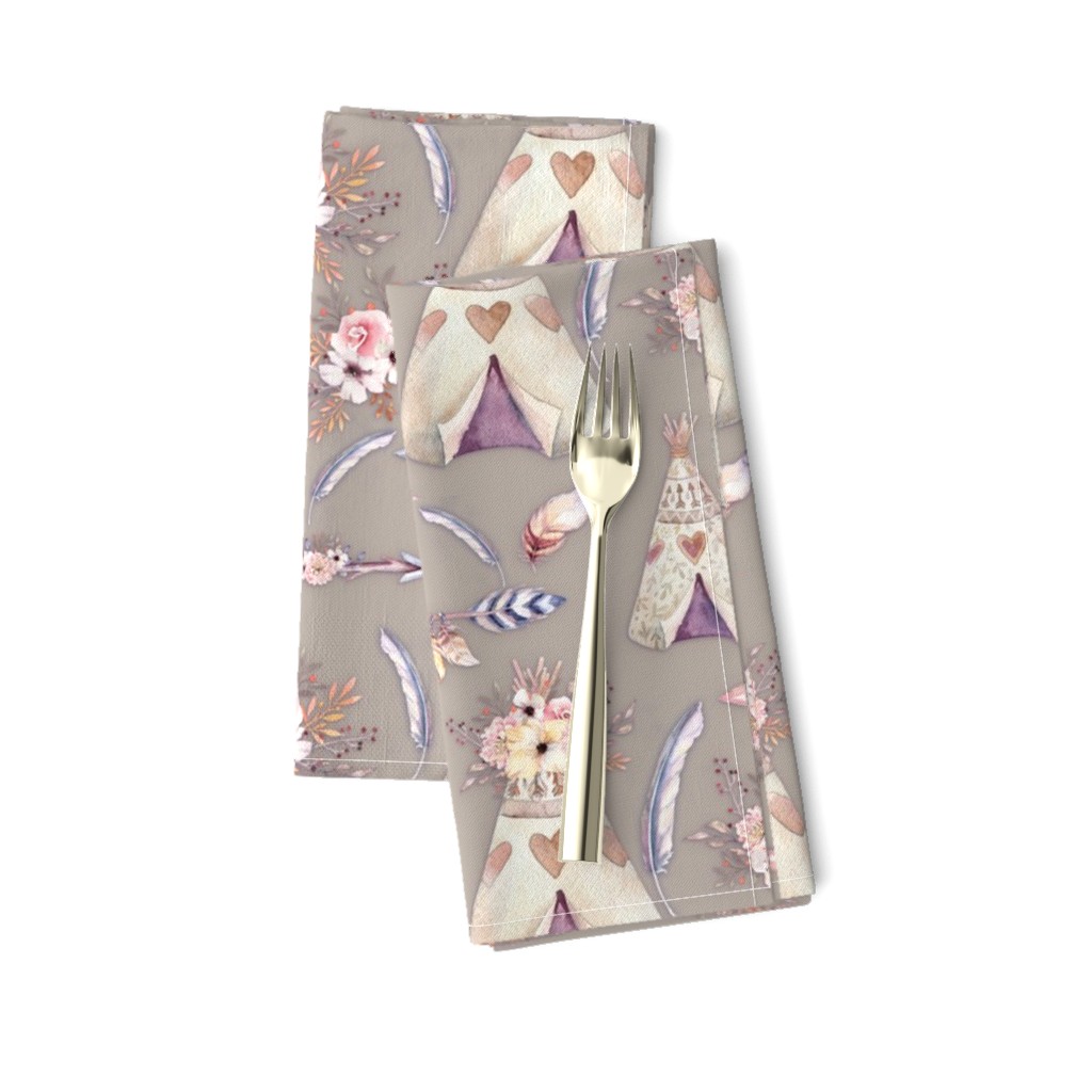 SPRING TEEPEE FLOWERS FEATHERS ARROWS SAND TAUPE BEIGE